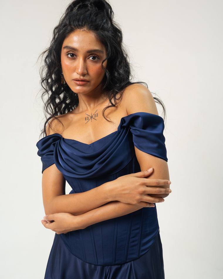 Navy draped corset bodice