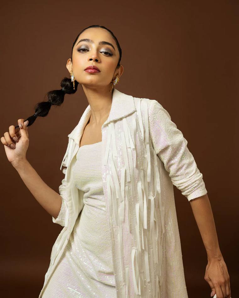 Ivory dress with tailored jacket